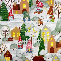 Baumwolle 100% Weihnachtsmuster Wichtel in der Stadt  