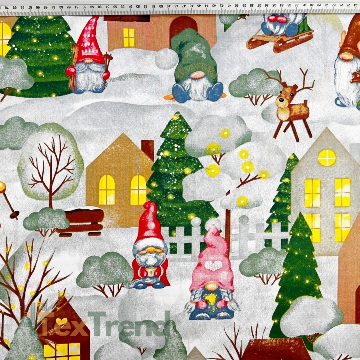 Baumwolle 100% Weihnachtsmuster Wichtel in der Stadt  