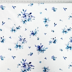 Baumwolle 100% Blumensträuße dunkelblau auf weißem Hintergrund  