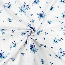 Baumwolle 100% Blumensträuße dunkelblau auf weißem Hintergrund  