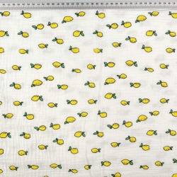 Musselin Double Gauze bedruckt mit Zitronen  
