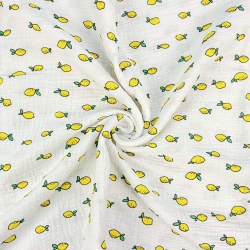Musselin Double Gauze bedruckt mit Zitronen  
