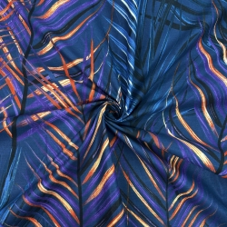 Baumwolle 100% orange-lila Blätter auf dunkelblauem Hintergrund - 220cm  