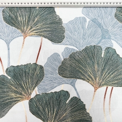 Baumwolle 100% Ginkgo-Blätter salbeigrün auf hellgrauem Hintergrund  