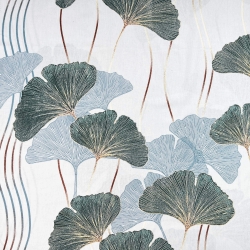 Baumwolle 100% Ginkgo-Blätter salbeigrün auf hellgrauem Hintergrund  