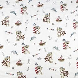 100% Baumwolle mit Bären und Laternen mit Delfinen auf weißem Hintergrund  