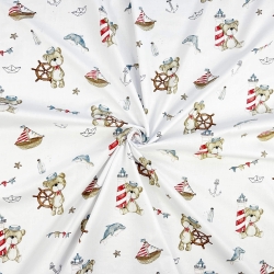 100% Baumwolle mit Bären und Laternen mit Delfinen auf weißem Hintergrund  