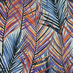 Baumwolle 100% orange-lila Blätter auf grauem Hintergrund - 220cm  