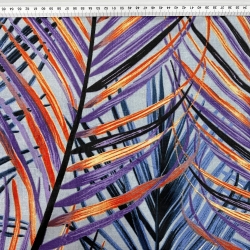 Baumwolle 100% orange-lila Blätter auf grauem Hintergrund - 220cm  