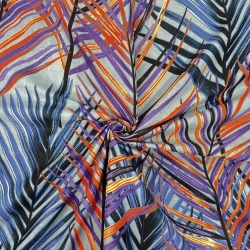 Baumwolle 100% orange-lila Blätter auf grauem Hintergrund - 220cm  