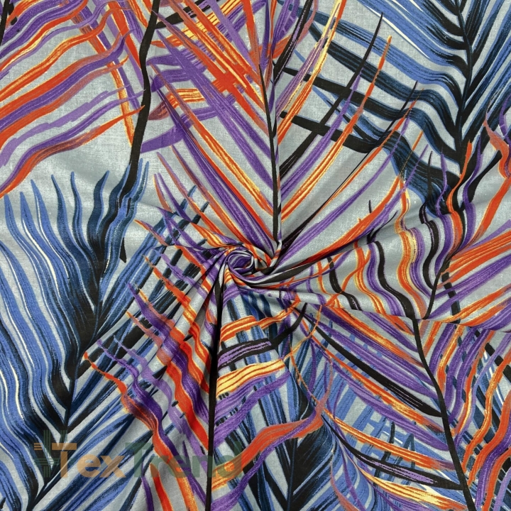 Baumwolle 100% orange-lila Blätter auf grauem Hintergrund - 220cm  