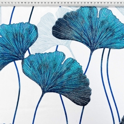Baumwolle 100% Ginkgo-Blätter türkis auf weißem Hintergrund  