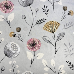 Baumwolle 100% Mohnblumen auf grauem Hintergrund  