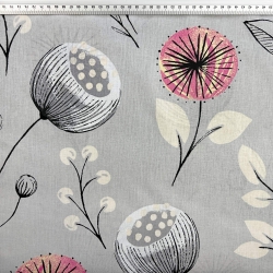 Baumwolle 100% Mohnblumen auf grauem Hintergrund  