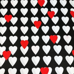 Baumwolle 100% große weiß-rote Herzen auf schwarzem Hintergrund  