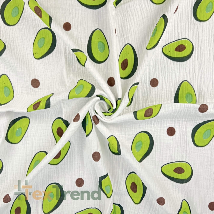 Musselin Double Gauze bedruckt mit Avocados  