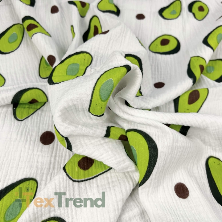 Musselin Double Gauze bedruckt mit Avocados  