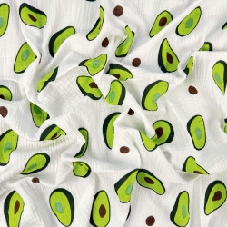 Musselin Double Gauze bedruckt mit Avocados  