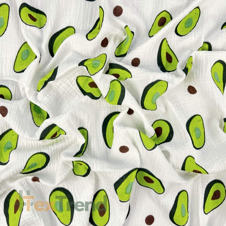 Musselin Double Gauze bedruckt mit Avocados  