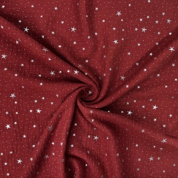 Baumwolle Musselin Double Gauze ziegelrot (Chilli Oil) mit silbernen Sternen  