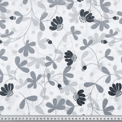 Baumwolle 100% Blumen grau graphit auf weißem Hintergrund  