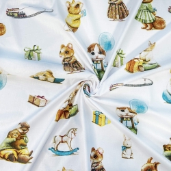 Baumwolle 100% Tiere auf Geburtstagsfeiern auf weißem Hintergrund  