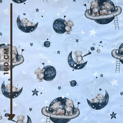 Baumwolle 100% Bären auf Planeten auf blauem Hintergrund  
