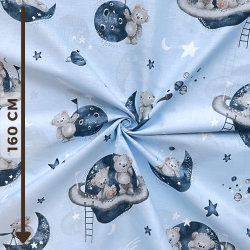 Baumwolle 100% Bären auf Planeten auf blauem Hintergrund  