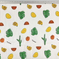 Musselin Double Gauze bedruckt mit tropischen Früchten  