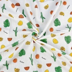 Musselin Double Gauze bedruckt mit tropischen Früchten  
