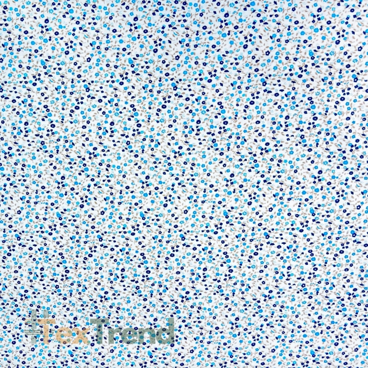 Baumwolle 100% Wiese blau-dunkelblau auf weißem Hintergrund  