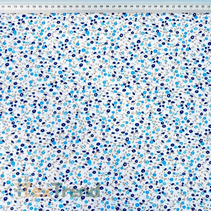 Baumwolle 100% Wiese blau-dunkelblau auf weißem Hintergrund  