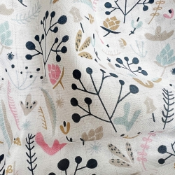 Baumwolle Musselin Pastellsträucher mit Eberesche auf weißem Hintergrund  