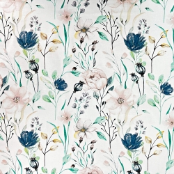 Baumwolle 100% Jeansrosa Blumen mit Zweigen  