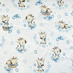 Baumwolle 100% Baby-Giraffen beige auf weiß-blauem Hintergrund  