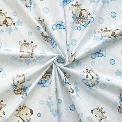 Baumwolle 100% Baby-Giraffen beige auf weiß-blauem Hintergrund  