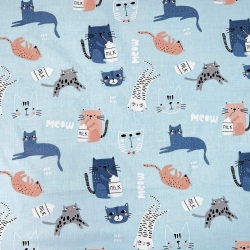 Baumwolle 100% Katzen dunkelblau-aprikosenfarben auf blauem Hintergrund  