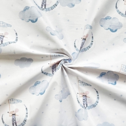 Baumwolle 100% Mäuse auf blauen Monden auf weißem Hintergrund  