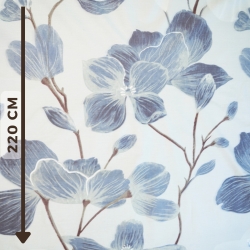 Baumwolle 100% große jeansfarbene Magnolienblüten auf hellgrauem Hintergrund - 220 cm  