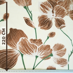 Baumwolle 100% große braune Magnolienblüten auf ecrufarbenem Hintergrund - 220 cm  