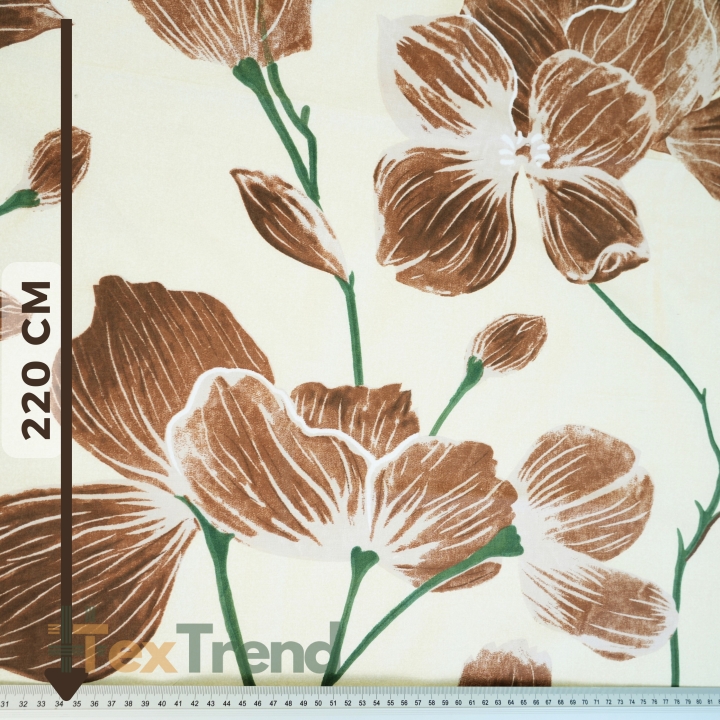 Baumwolle 100% große braune Magnolienblüten auf ecrufarbenem Hintergrund - 220 cm  