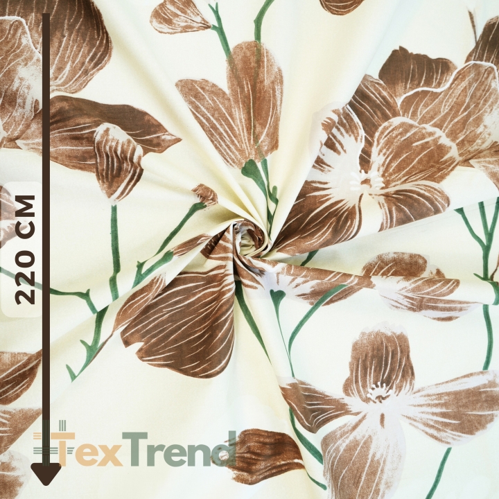 Baumwolle 100% große braune Magnolienblüten auf ecrufarbenem Hintergrund - 220 cm  