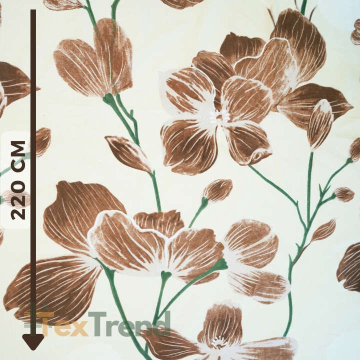 Baumwolle 100% große braune Magnolienblüten auf ecrufarbenem Hintergrund - 220 cm  