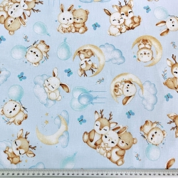 Baumwolle 100% Tierfreunde auf blauem Hintergrund  