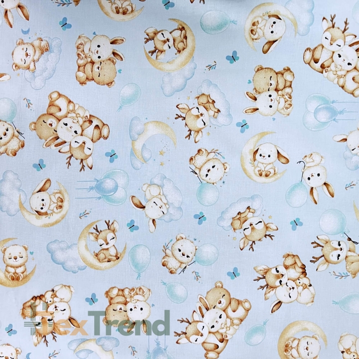 Baumwolle 100% Tierfreunde auf blauem Hintergrund  