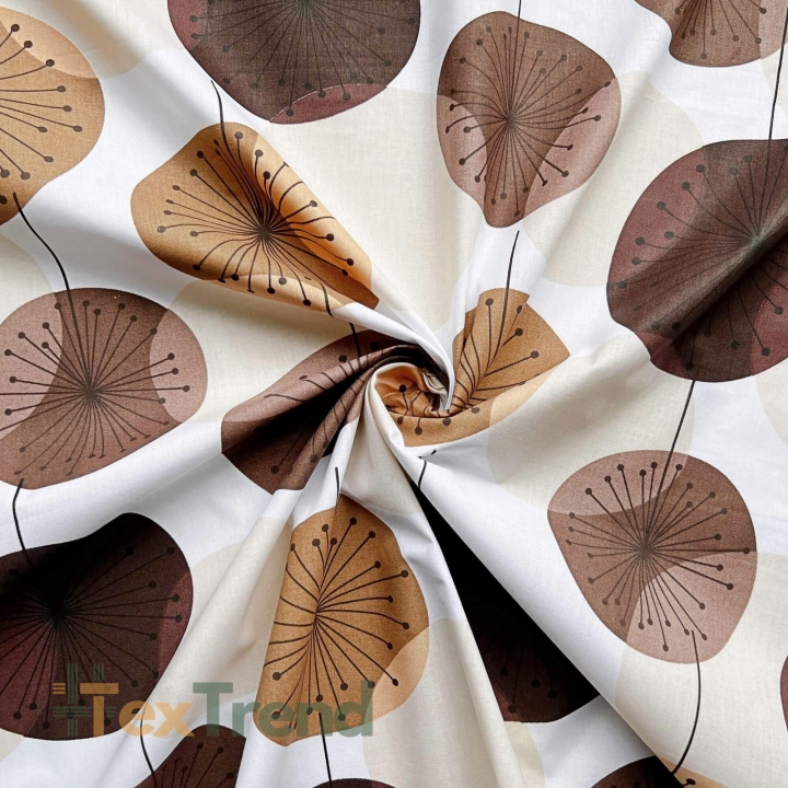 Baumwolle 100% Pusteblumen beige-braun auf weißem Hintergrund  