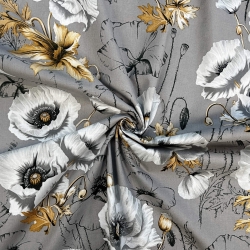 Baumwolle 100% große Mohnblumen auf grauem Hintergrund  