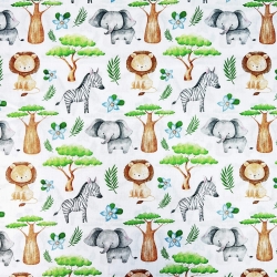 Baumwolle 100% afrikanische Tiere mit Baobab auf weißem Hintergrund  