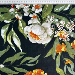 Baumwolle 100% orange Mohnblumen auf dunkelgrünem Hintergrund - 220cm  