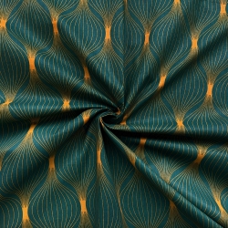 Baumwolle 100% goldene Kreisel auf grünem Hintergrund  